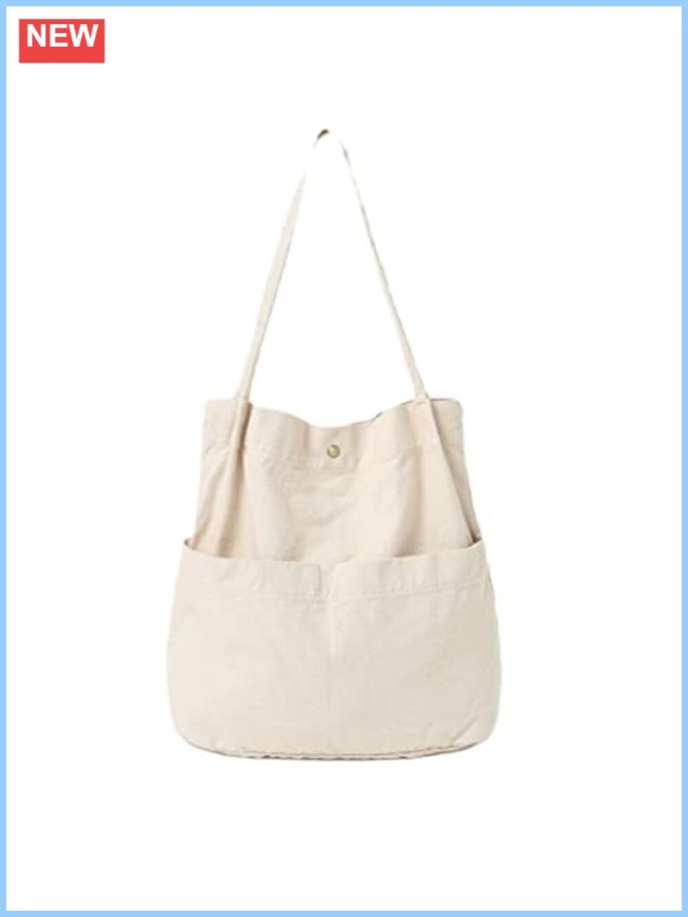 Washed Cotton Canvas Bucket Bag, Slouchy Hobo Tote with 2 Pockets